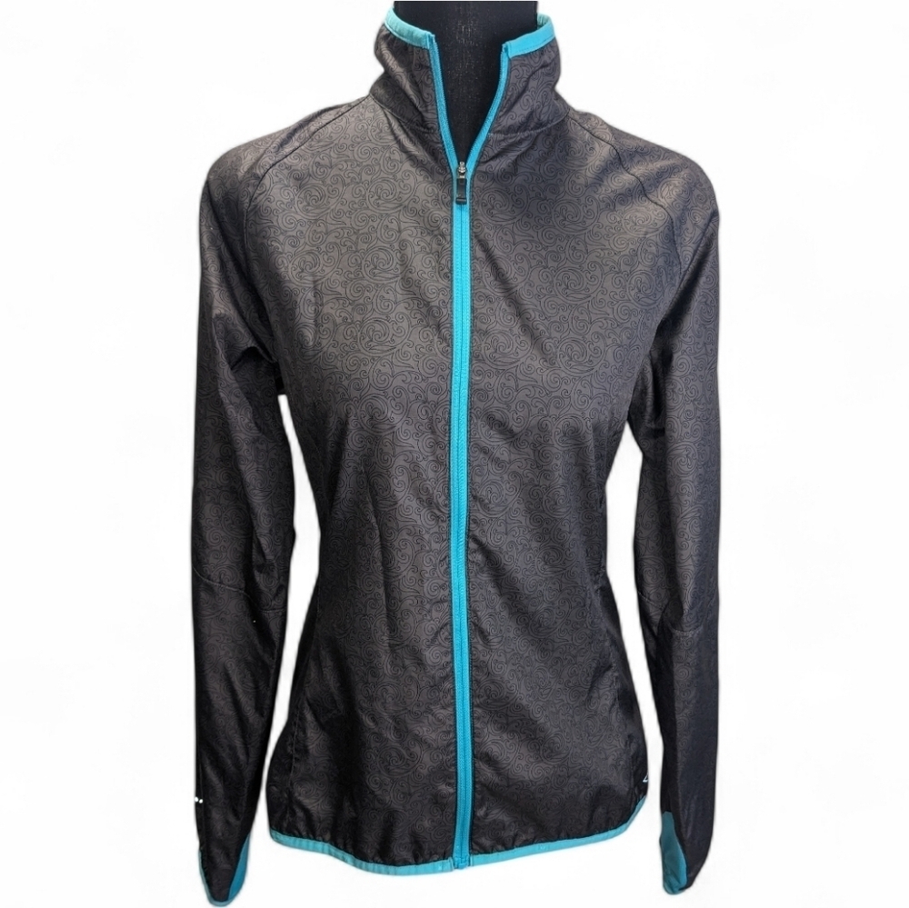 REI Women's Black Paisley Printed Lightweight Biking Jacket with Blue Accents XS